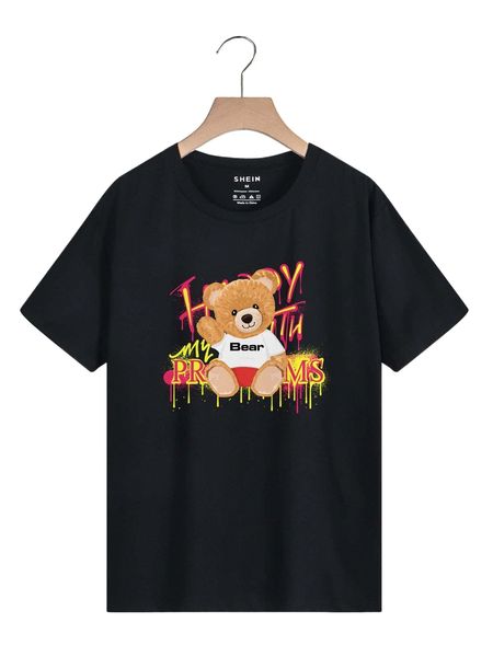 bear and letter graphic tee y1hl#, White