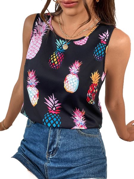 pineapple print tank c241#, White