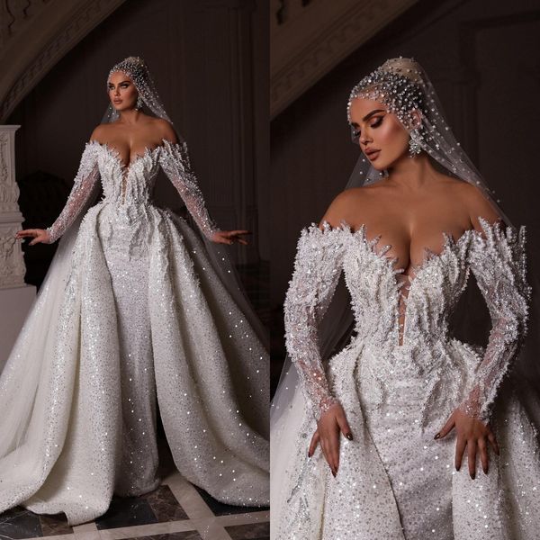 gorgeous pearls mermaid wedding dresses with detachable train sequined beaded bridal gown wedding gowns vestido de novia, White
gorgeous pearls mermaid wedding dresses with detachable train sequined beaded bridal gown wedding gowns vestido de novia, White