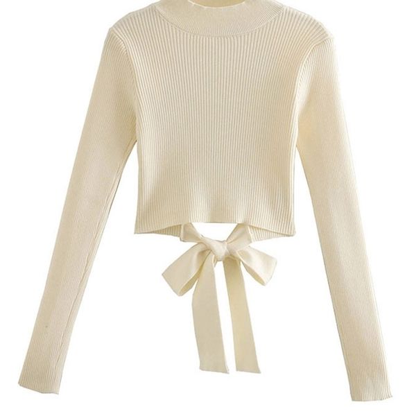 traf women fashion with bow tied cropped knitted sweater vintage long sleeve backless female pullovers chic 220813, White;black
traf women fashion with bow tied cropped knitted sweater vintage long sleeve backless female pullovers chic 220813, White;black
