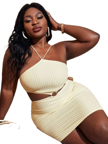 sxy plus o-ring cut out waist cami bodycon dress p0jq#, Black