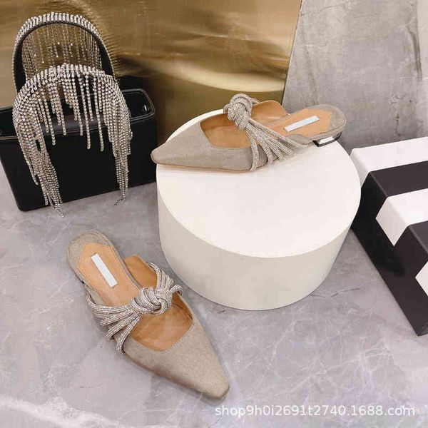 slippers spring and summer versatile fashion baotou pointed middle heel sandals lace high-heeled semi slippers 41jt, Black