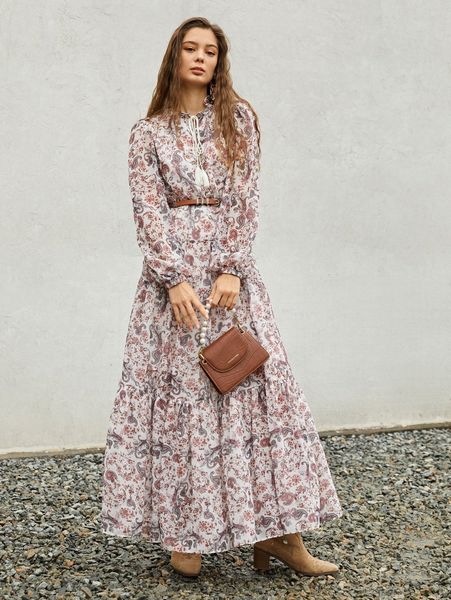 paisley print frill tassel tie neck lantern sleeve dress without belt o5fu#, Black;gray
paisley print frill tassel tie neck lantern sleeve dress without belt o5fu#, Black;gray