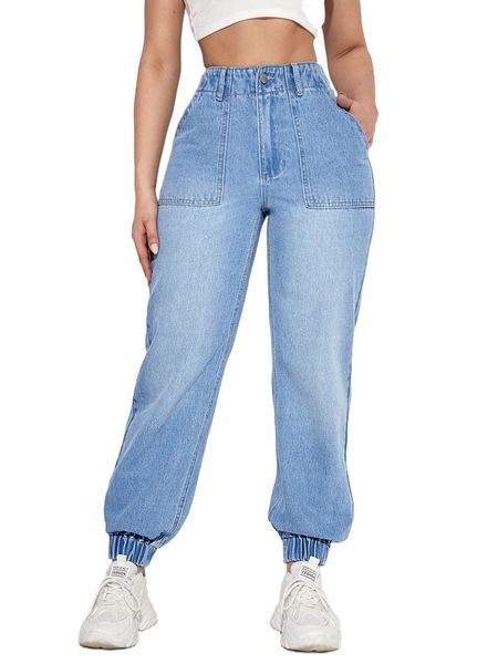 h.igh waisted slant p.ocket j.ogger j.eans j6zh#, Blue
h.igh waisted slant p.ocket j.ogger j.eans j6zh#, Blue