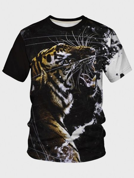 men 3d tiger print tee 80jh#, White;black