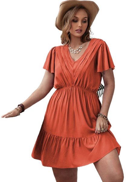 rusttydustty plus fold pleated butterfly sleeve ruffle hem dress k6sz#, Black
rusttydustty plus fold pleated butterfly sleeve ruffle hem dress k6sz#, Black