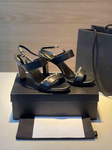 sandals luxury shoes high heels sandals women's summer style small fragrance metal buckle thick heel, Black
sandals luxury shoes high heels sandals women's summer style small fragrance metal buckle thick heel, Black