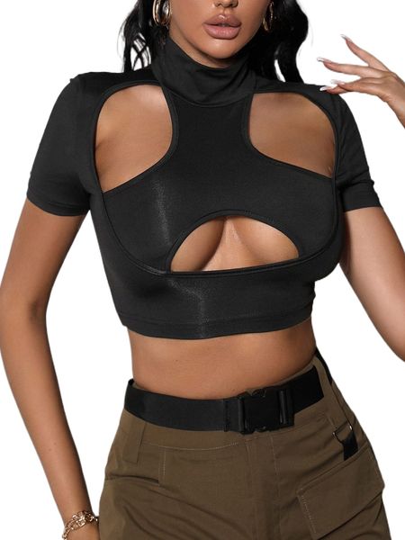 sxy mock neck cutout crop m4tu#, White