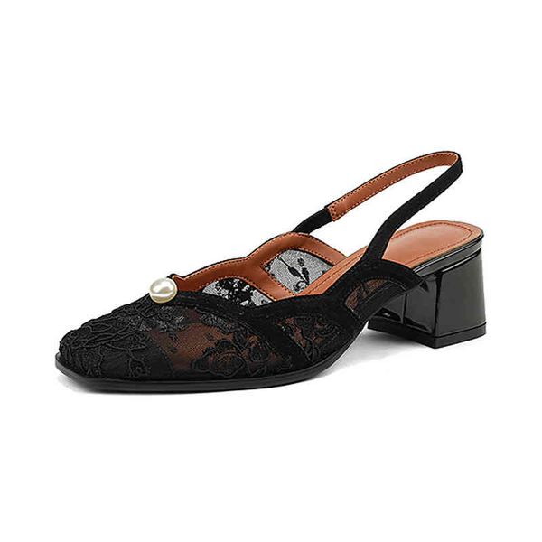 sandals summer women's shoes square head thick heels mesh lace flowers beaded back empty sandals women aidv, Black
sandals summer women's shoes square head thick heels mesh lace flowers beaded back empty sandals women aidv, Black