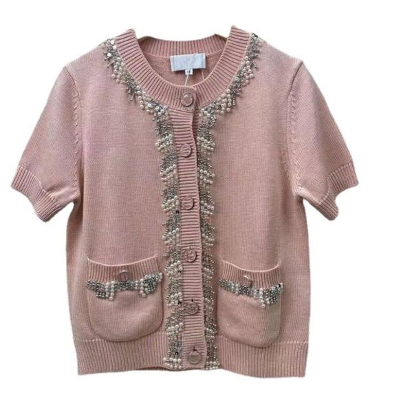 219 2022 runway spring brand same style short sleeve white pink purple beads pullover fashion clothes womens yuanf, White;black
219 2022 runway spring brand same style short sleeve white pink purple beads pullover fashion clothes womens yuanf, White;black