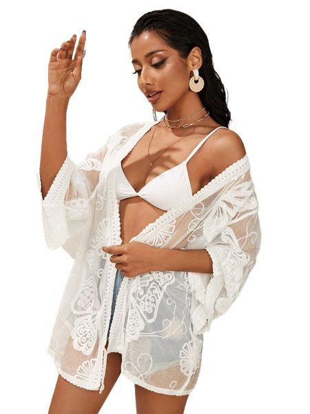 butterfly pattern scallop trim kimono 57uq#, White;black
butterfly pattern scallop trim kimono 57uq#, White;black