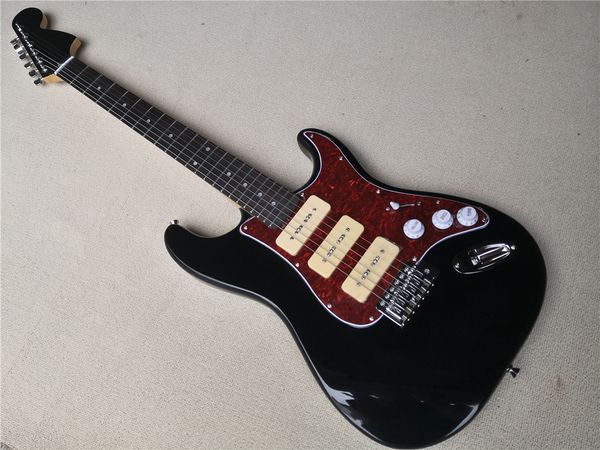 classic electric guitar, stra guitar, black body, yellow p90 pickup, red pearl pickguard, single rocker
classic electric guitar, stra guitar, black body, yellow p90 pickup, red pearl pickguard, single rocker