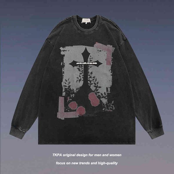 tkpa american hip hop cross print long sleeve t-shirt men and women dark black loose oversize couple's sweater
tkpa american hip hop cross print long sleeve t-shirt men and women dark black loose oversize couple's sweater