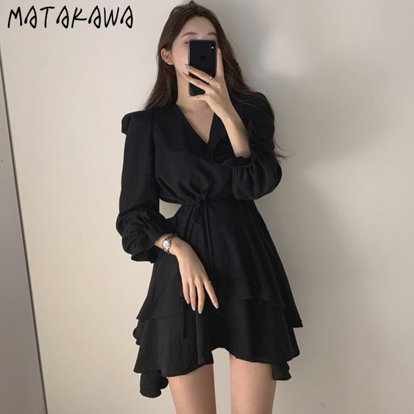 laceup waist thinner doublelayer ruffled flared sleeve vestidos korean chic autumn french retro vneck women dresses 210506, Black;gray
laceup waist thinner doublelayer ruffled flared sleeve vestidos korean chic autumn french retro vneck women dresses 210506, Black;gray