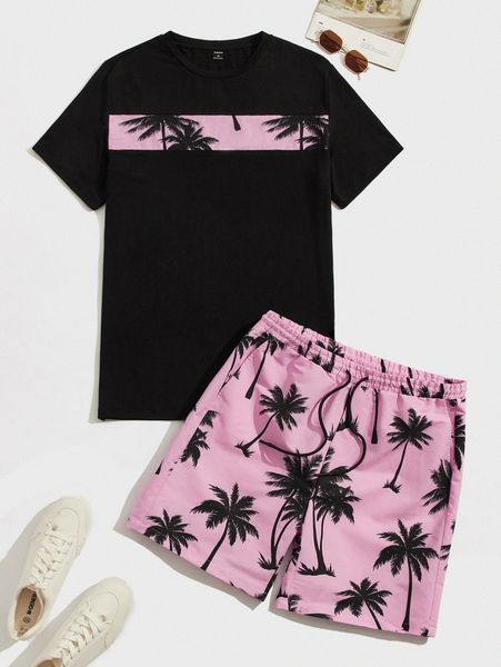 men coconut tree print tee & drawstring waist shorts t3wu#, Gray
men coconut tree print tee & drawstring waist shorts t3wu#, Gray