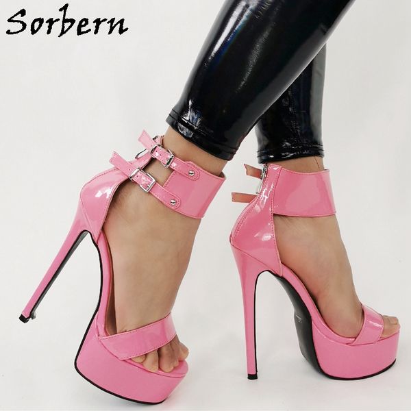 sorbern pink patent sandals high heel women platform wide band ankle straps back zipper, Black
sorbern pink patent sandals high heel women platform wide band ankle straps back zipper, Black