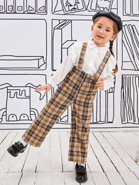 toddler girls plaid print suspender jumpsuit she, Blue 
toddler girls plaid print suspender jumpsuit she, Blue