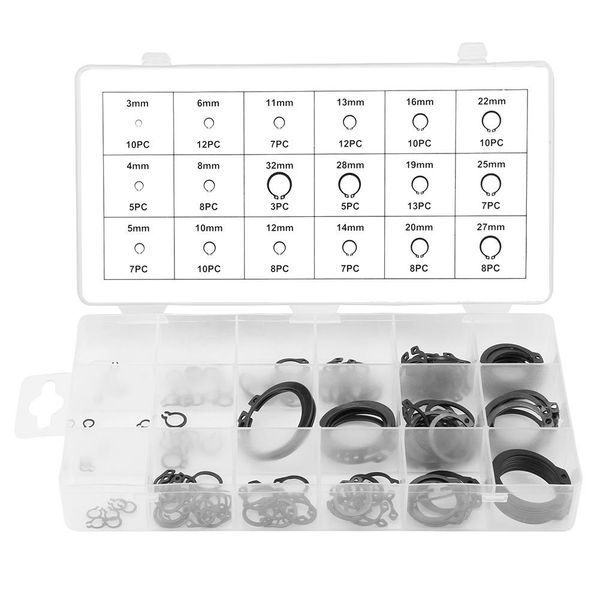 150pcs snap retaining ring circlip assortment set 3mm - 32mm 18 sizes with box 
150pcs snap retaining ring circlip assortment set 3mm - 32mm 18 sizes with box