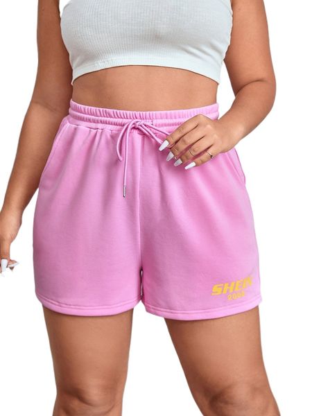 plus letter graphic drawstring waist shorts b49x#, Black 
plus letter graphic drawstring waist shorts b49x#, Black