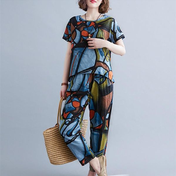 women's two piece pants vintage women clothes set pattern print thin soft cotton linen loose high waist harem women's summer casua, White
women's two piece pants vintage women clothes set pattern print thin soft cotton linen loose high waist harem women's summer casua, White