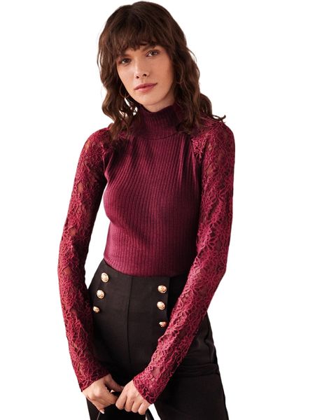 mock neck guipure lace raglan sleeve tee h18q#, White
