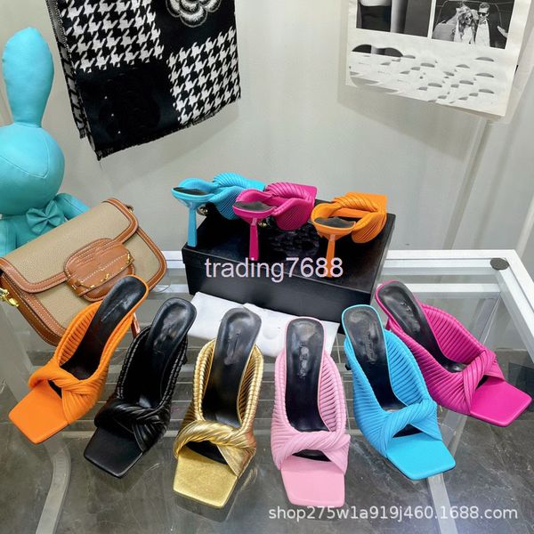 sandals summer high-heeled slippers fashion thin heel multicolor pleated sandals square toe open large women's shoes, Black
sandals summer high-heeled slippers fashion thin heel multicolor pleated sandals square toe open large women's shoes, Black
