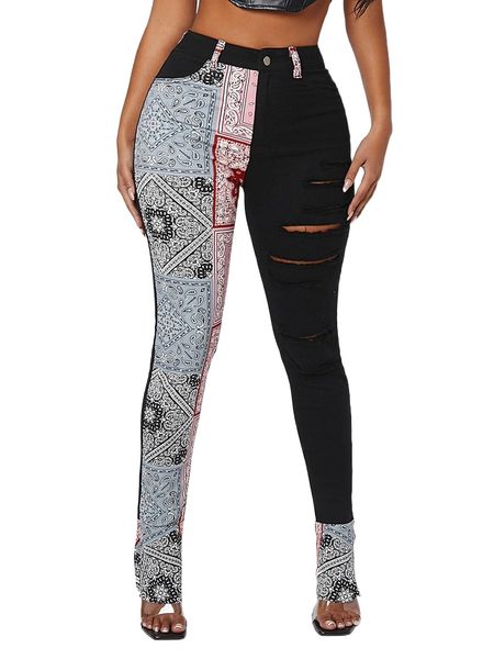 sxy high waist colorblock ripped skinny jeans 08jp#, Blue 
sxy high waist colorblock ripped skinny jeans 08jp#, Blue