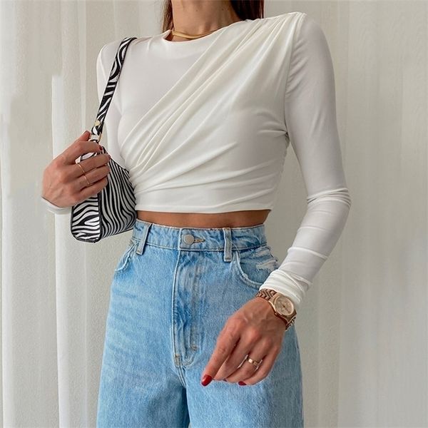 spiez solid color women wrinkled style summer crop female long sleeve t-shirt chic club wear 220427, White
spiez solid color women wrinkled style summer crop female long sleeve t-shirt chic club wear 220427, White