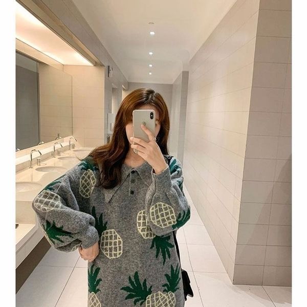 autumn winter new korean version of chic simple retro sweet fruit pineapple print pullover knitted dress women 201110, White;black
autumn winter new korean version of chic simple retro sweet fruit pineapple print pullover knitted dress women 201110, White;black