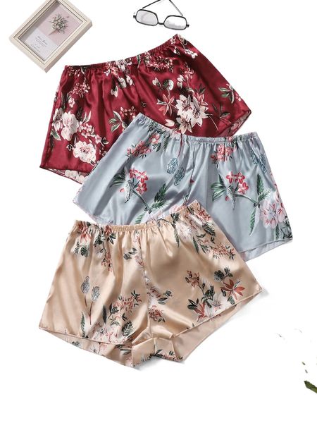 3pcs floral print satin sleep shorts k4oh#, Black;red
3pcs floral print satin sleep shorts k4oh#, Black;red