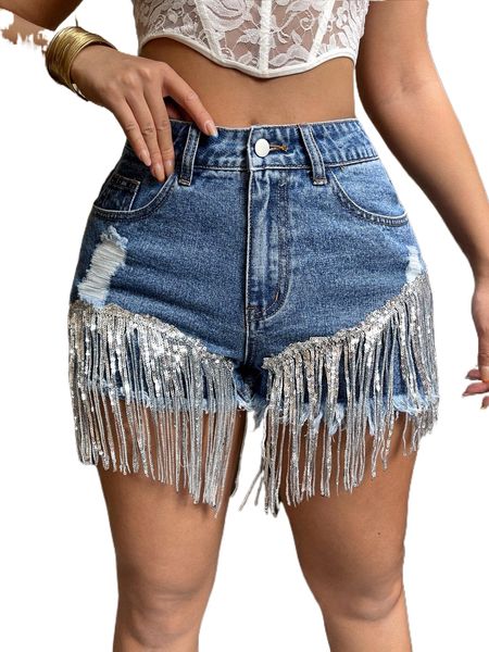 sxy high waist contrast sequin fringe ripped raw hem denim shorts l1tk#, White;black
sxy high waist contrast sequin fringe ripped raw hem denim shorts l1tk#, White;black