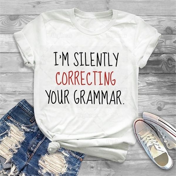 funny teacher shirt i' silently correcting your grammar tshirt english teacher humor summer short sleeve 100% cotton shirt 210311, White
funny teacher shirt i' silently correcting your grammar tshirt english teacher humor summer short sleeve 100% cotton shirt 210311, White