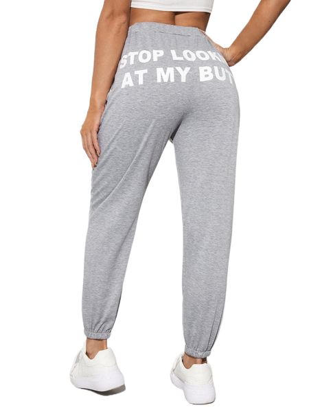 slogan graphic elastic waist sweatpants j7fl#, Black;white