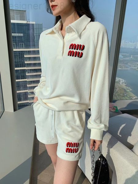 two piece dress designer 22 early spring new polo collar decorative towel three-dimensional embroidery long sleeve elastic waist shorts leis, White
two piece dress designer 22 early spring new polo collar decorative towel three-dimensional embroidery long sleeve elastic waist shorts leis, White