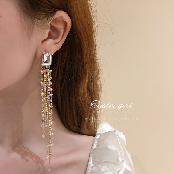 925 silver needle european and american fashion exaggerated long crystal earrings elegant tassel earrings internet celebrity design eardrop, Golden 
925 silver needle european and american fashion exaggerated long crystal earrings elegant tassel earrings internet celebrity design eardrop, Golden