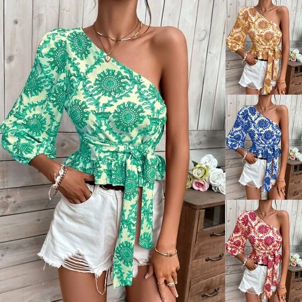 designer women's blouses new pattern print one shoulder blosue skew collar waist lace-up t-shirt fashion casual office lady long sleeve, White
designer women's blouses new pattern print one shoulder blosue skew collar waist lace-up t-shirt fashion casual office lady long sleeve, White