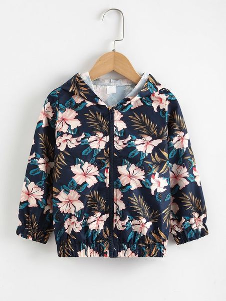 toddler boys floral print zip up hooded jacket she, Blue;gray