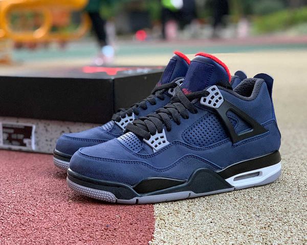 jumpman 4 wntr basketball shoes 4s loyal blue black white outdoor running trainers sports sneakers ship with box