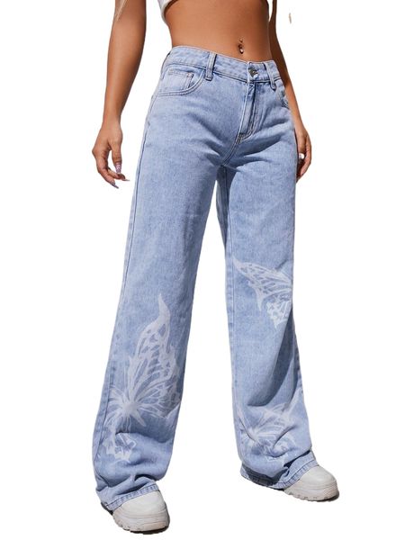 butterfly print wide leg jeans 57pa#, Blue
butterfly print wide leg jeans 57pa#, Blue