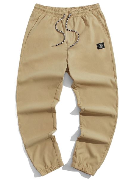 men patched drawstring waist joggers v6eh#, Black