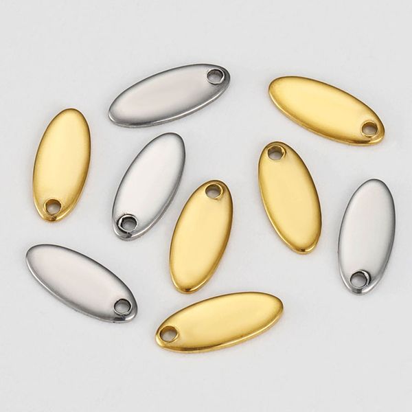 Image of 20pcs Oval Gold Stainless Steel Blank Tags Charms Pendants DIY Bracelet Charm Jewelry Making Finding Components Wholesale