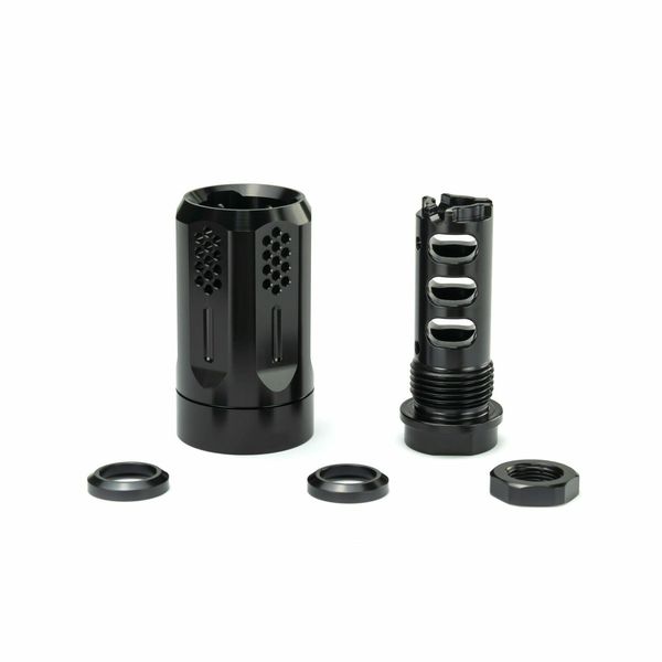 2rd stainless steel muzzle brake 5/8-24rh to 13/16-16 outer sleeve with aluminum crush washer jam nut for .308 .45 acp
2rd stainless steel muzzle brake 5/8-24rh to 13/16-16 outer sleeve with aluminum crush washer jam nut for .308 .45 acp