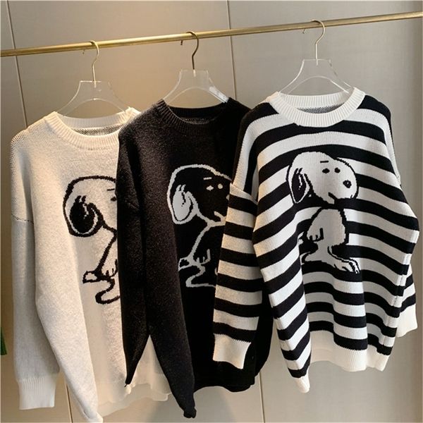 woman sweaters 2020 korean style striped cute cartoon dog knitted sweater long sleeve jumper women pullover knitwear lj200815, White;black
woman sweaters 2020 korean style striped cute cartoon dog knitted sweater long sleeve jumper women pullover knitwear lj200815, White;black