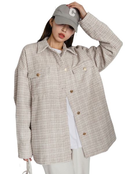 dazy drop shoulder plaid tweed overcoat q0jj#, Black