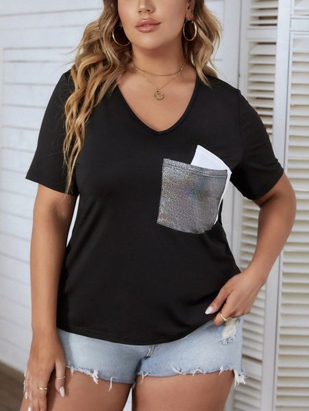plus color-block pocket front v-neck tee q1uj#, Black
plus color-block pocket front v-neck tee q1uj#, Black