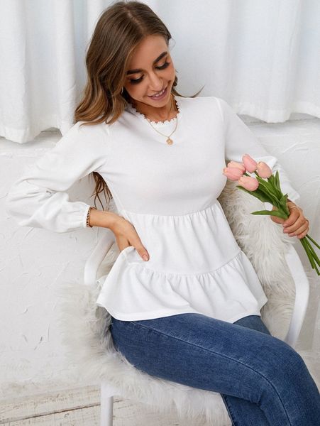 guipure lace insert peplum tee p6od#, White