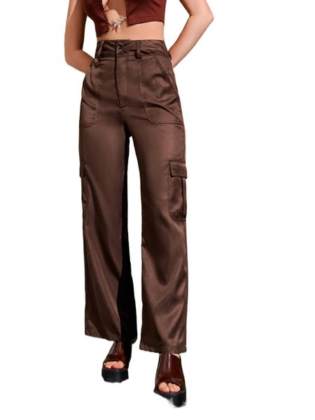 high waist flap pockets pants y4bs#, Black;white