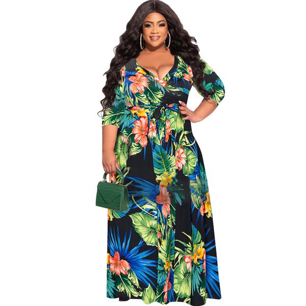 plus size dresses for women v neck print floral loose casual maxi dress flowy 3/4 sleeve with belt, Black
plus size dresses for women v neck print floral loose casual maxi dress flowy 3/4 sleeve with belt, Black