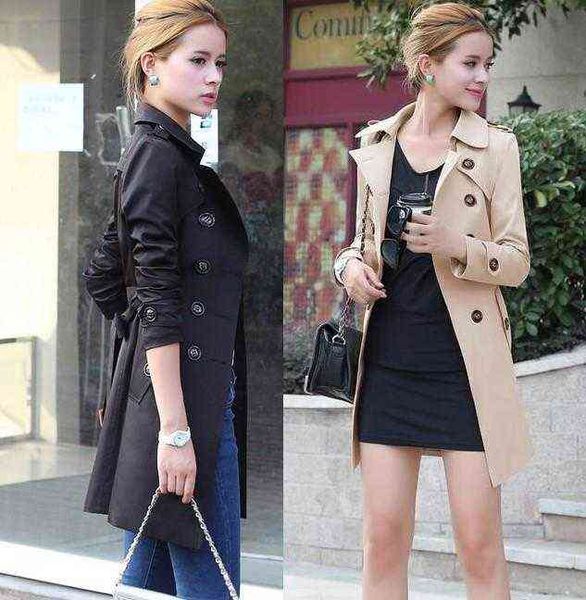 women's trench coats british style double breasted coat t220809, Tan;black