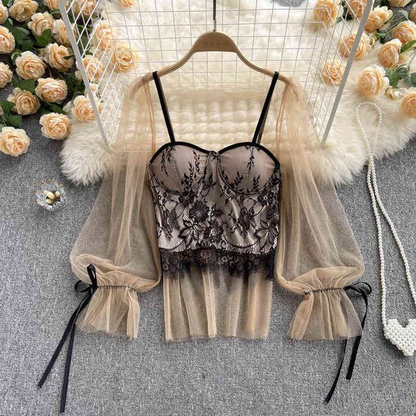 women's tanks & camis temperament short shirt female design sense of minority chic beautiful small trumpet sleeve mesh lace spice girl, White
women's tanks & camis temperament short shirt female design sense of minority chic beautiful small trumpet sleeve mesh lace spice girl, White
